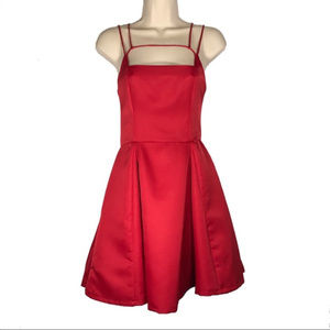 Lulus Red Silky Fancy Party Cocktail Skater Fit and Flare Mini Dress Medium